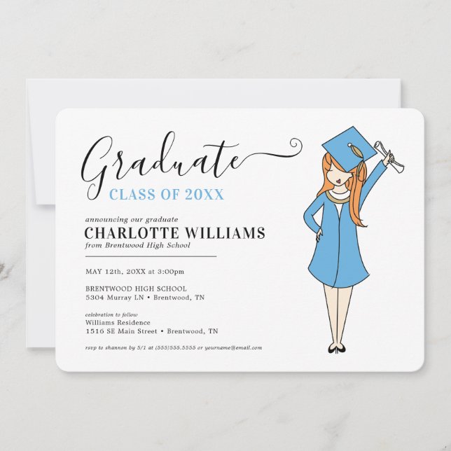 Convite Avatar de Rapariga Personalizável | Graduação do S (Frente)