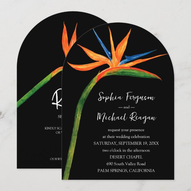 Convite Ave do Paraíso Código QR Tudo em Um Casamento (Frente/Verso)