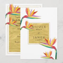 Convite Ave do Paraíso Elegante Dourado Branco Casamento