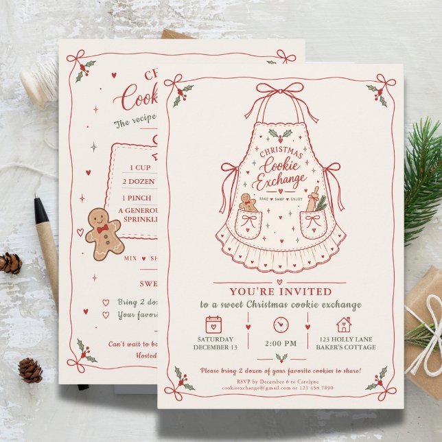Convite Avental de Troca de Biscoitos de Natal (Christmas Cookie Exchange Apron Invitation)
