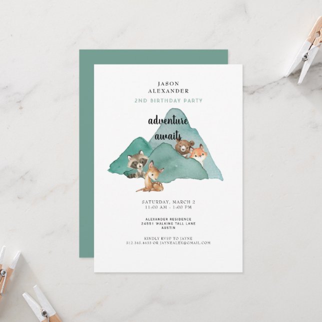 Convite Aventura Aguarda Animais Da Floresta Aniversário (Frente/Verso In Situ)