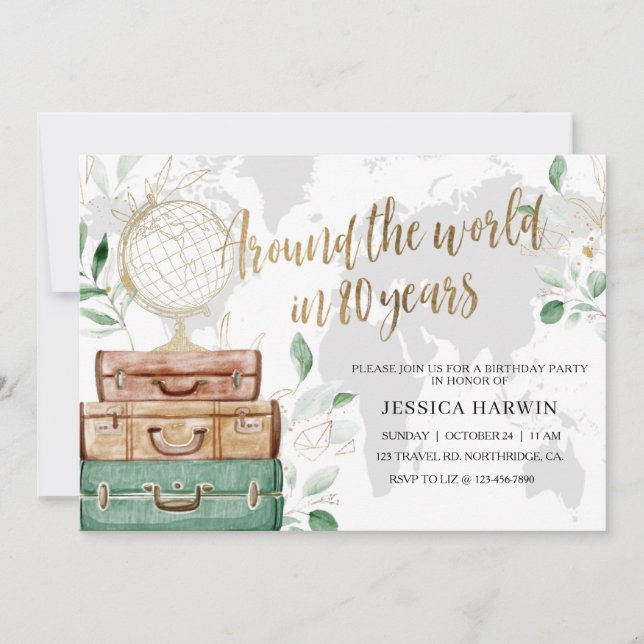 Convite Aventura aguarda BIRTHDAY, 80, tema Viagem (Frente)