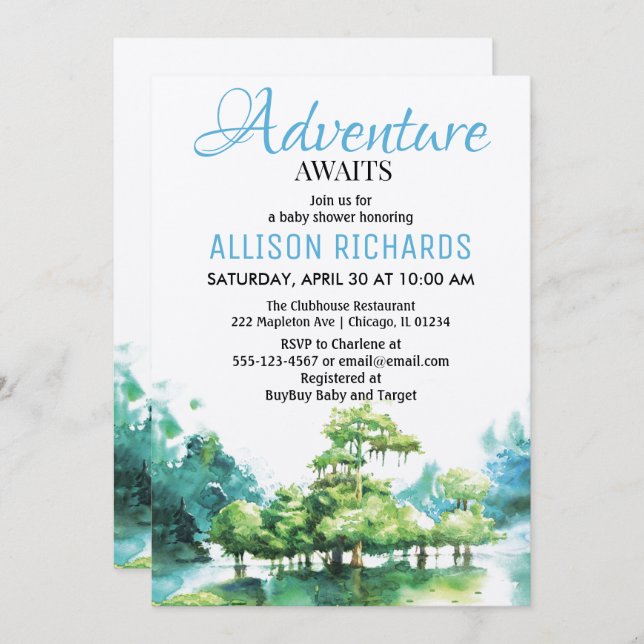 Convite Aventura aguarda chá de fraldas de água da florest (Frente/Verso)
