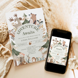 Convite Aventura aguarda Chá de fraldas de Arch de Animais