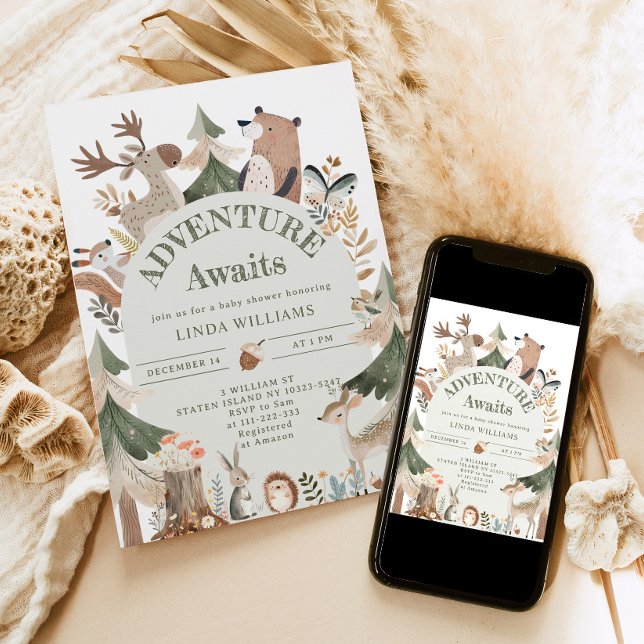 Convite Aventura aguarda Chá de fraldas de Arch de Animais (Criador carregado)