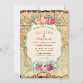 Convite Aventura aguarda Rosas do Mapa Mundial da Vintage