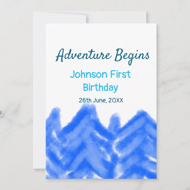 Convite Aventura Azul Aqua inicia montanha primeiro aniver (Frente)