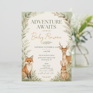Convite Aventura da Festa de Bebê dos Animais da Floresta