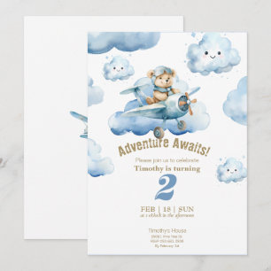 Convite Aventura de 2º Aniversário de Teddy nos Céus