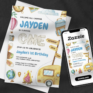 Convite Aventura de Acampamento Floresta Kids Primeiro Ani