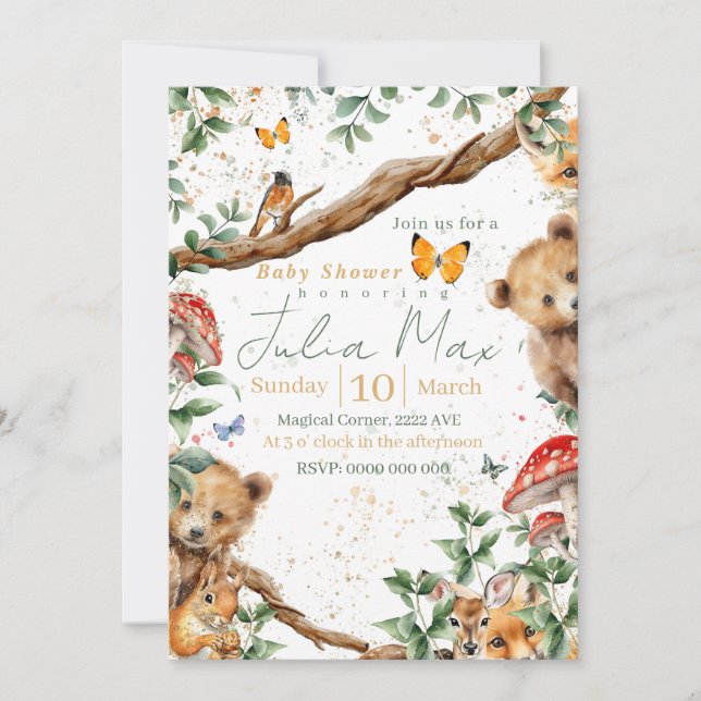 Convite Aventura de animais da floresta 2 opções de volta (Frente)