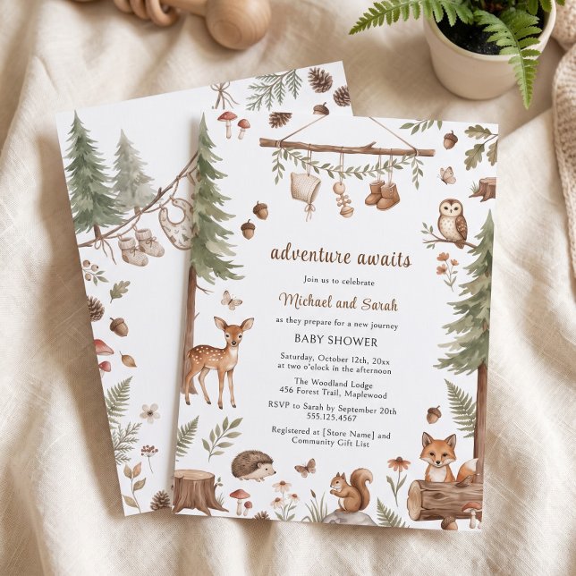 Convite Aventura de Animais da Floresta Espera Raposa Tron (Woodland Animals Adventure Awaits Fox Log Invitation)