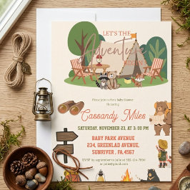 Convite Aventura de Animais da Floresta Rústica para Chá d