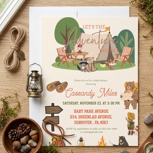 Convite Aventura de Animais da Floresta Rústica para Chá d (Criador carregado)