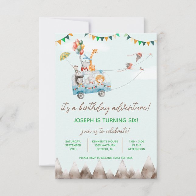 Convite Aventura de Aniversário, Animais Voadores, Anivers (Frente)