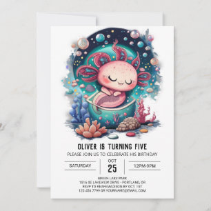 Convite Aventura de Aniversário Submarino Axolotl
