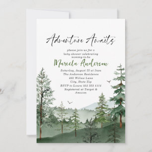 Convite Aventura de Aquarela Elegante Aguarda Chá de frald