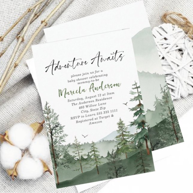 Convite Aventura de Aquarela Elegante Aguarda Chá de frald (Criador carregado)