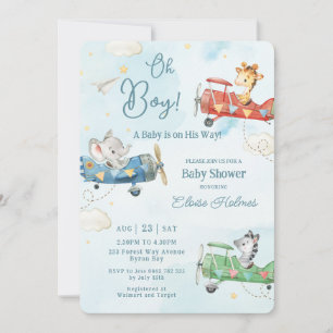 Convite Aventura de Avião Bastante Animais Oh Chá de frald