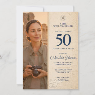 Convite Aventura de Foto Personalizada Bem Viajar 50º Aniv