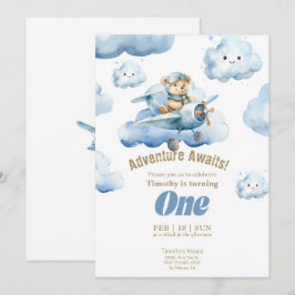 Convite Aventura de um ano de Teddy nos céus