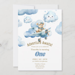 Convite Aventura de um ano de Teddy nos céus