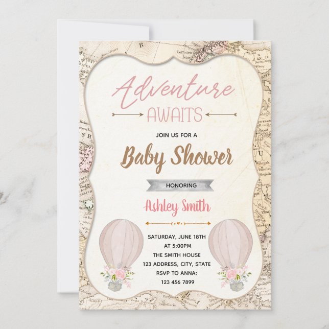 Convite Aventura do balão a ar quente aguarda chá de frald (Frente)