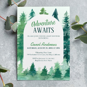 Convite Aventura em Aquarela Aguarda Chamada de Bebê