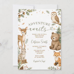 Convite Aventura encantadora na floresta espera os animais