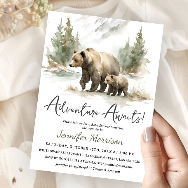 Convite Aventura Espera Churrasco de Bebê Floresta de Urso (Criador carregado)