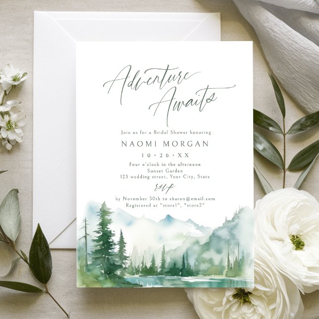 Convite Aventura Espera Churrasco Rústico de Noiva (Adventure Awaits Mountain Rustic Bridal Shower Invitation)