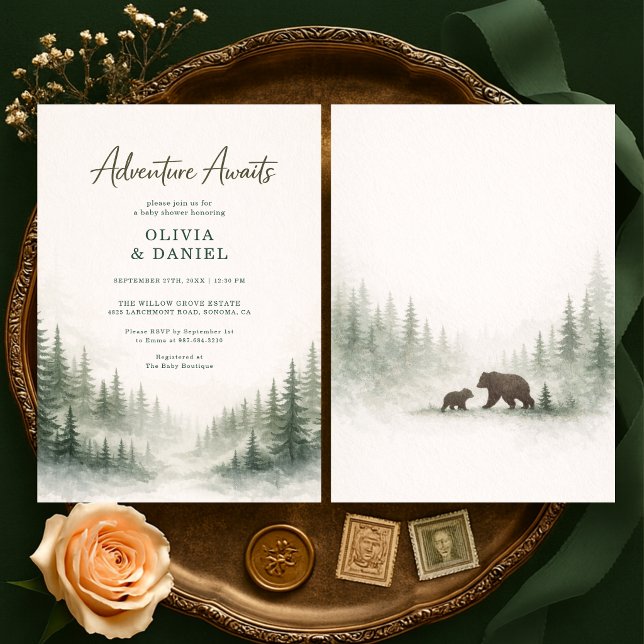 Convite Aventura Espera Chuvada de Bebê Floresta (Criador carregado)