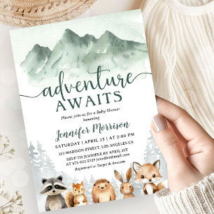 Convite Aventura Espera Chuvada de Bebê Floresta Selvagem