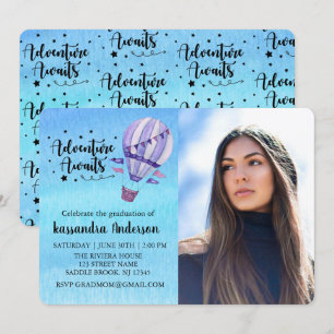 Convite Aventura Espera Foto de Balão de Ar Quente Graduaç