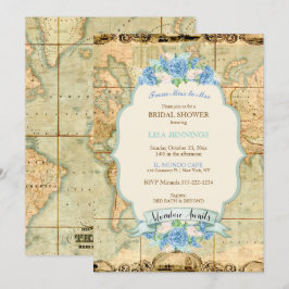 Convite Aventura Espera Mapa Mundial Vintage Flor de Hortê