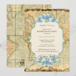 Convite Aventura Espera Mapa Mundial Vintage Hortênsias Az