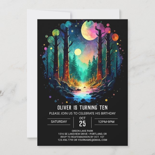 Convite Aventura Florestal Aguarda Aniversário Místico (Frente)