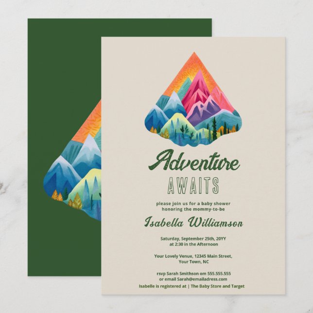 Convite Aventura na Montanha Espera Chá de Bebê (Frente/Verso)