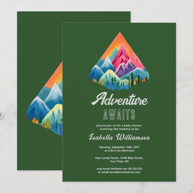 Convite Aventura na Montanha Espera Chá de Bebê (Frente/Verso)