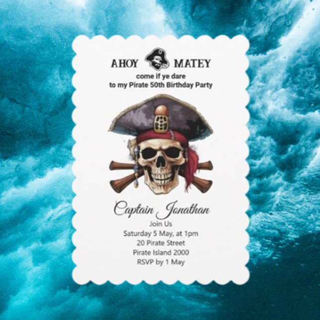 Convite Aventura Pirata Aguarda (Create fun and spooky pirate skull and crossbones birthday invitations for kids )