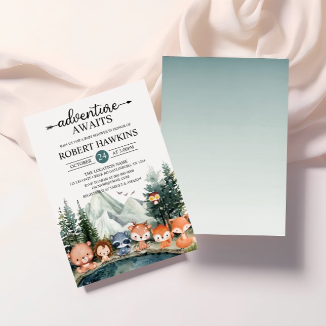 Convite Aventura Rustic Woodland Aguarda Chá de fraldas (Criador carregado)