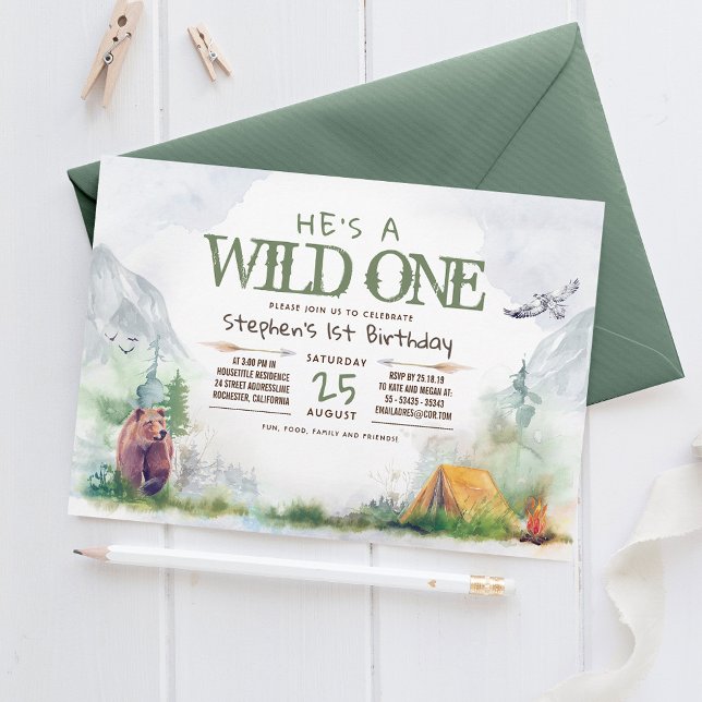 Convite Aventura Wild One Woodland Qualquer Festa de anive (Criador carregado)