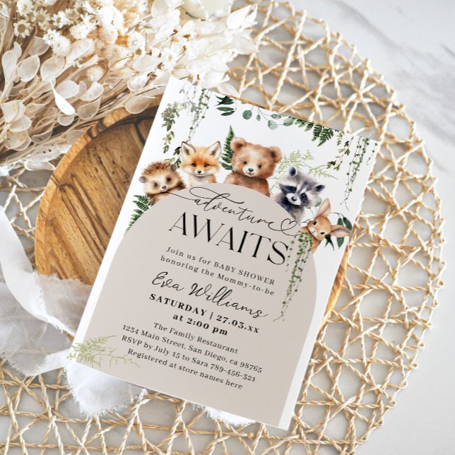 Convite Aventura Woodland Animal Chá de fraldas Neutro (Criador carregado)