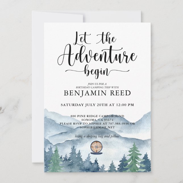 Convite Aventuras Florestais Acampam Aniversário (Frente)