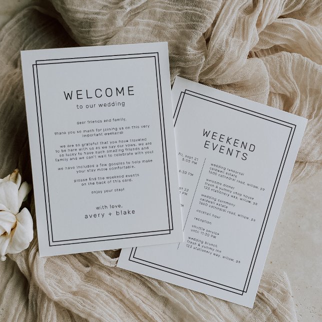 Convite AVERY Modern Wedding Weekend Itinerary Modelo (AVERY Modern Wedding Weekend Itinerary Template)