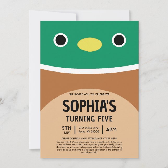 Convite Avery The Duck Squishmallow Birthday Party (Frente)