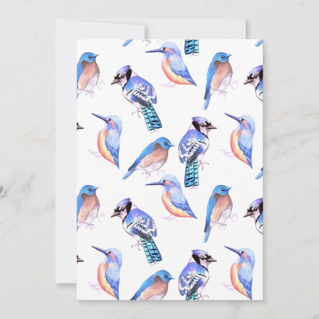 Convite aves azuis em esquema de cores análogo (Frente)