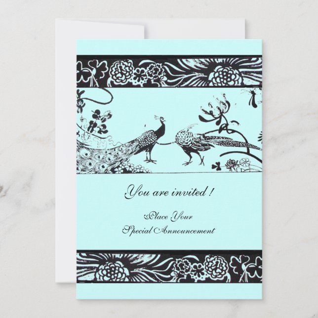 Convite AVES DE AMOR DE CASAMENTO, azul preto e branco (Frente)