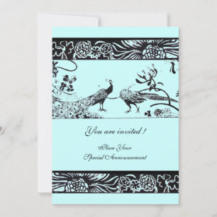 Convite AVES DE AMOR DE CASAMENTO, azul preto e branco