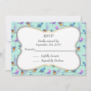 Convite Aves Elegantes em Aquarela com Moldura RSVP Casame
